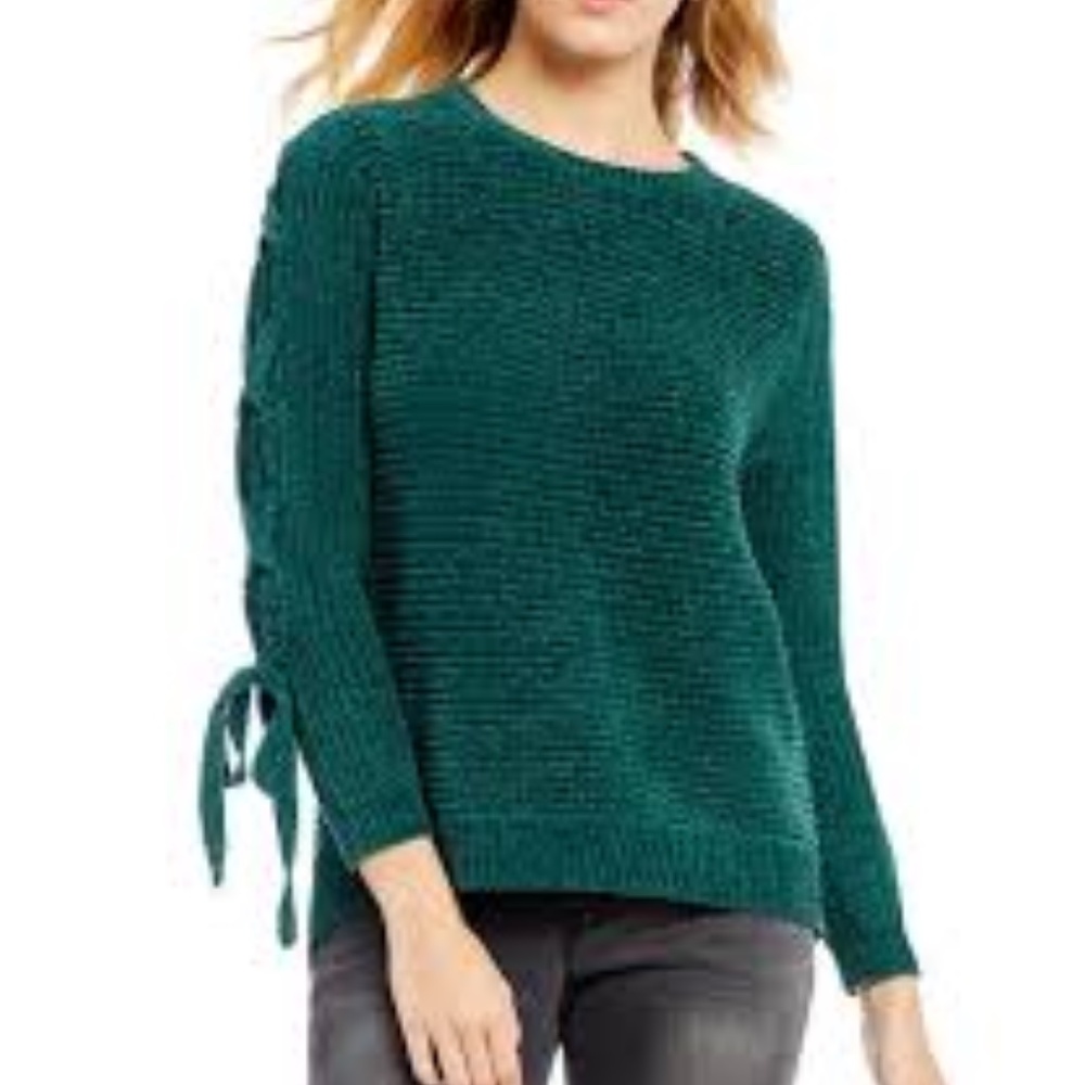 Gibson & Latimer HI-LO Green Chenille Tie-Sleeve Sweater